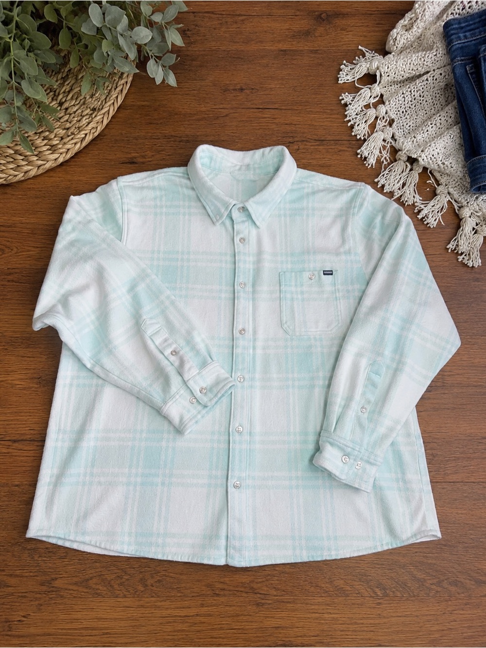 💚🤍Chubbies Mint Green Plaid Button Front Fleece Flannel Shirt Jacket XL💚🤍